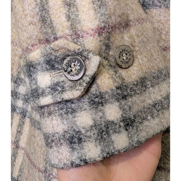 Burberry Nova Check Plaid Wool Double Breasted Long Coat Beige Navy Red 14 - Picture 10 of 11
